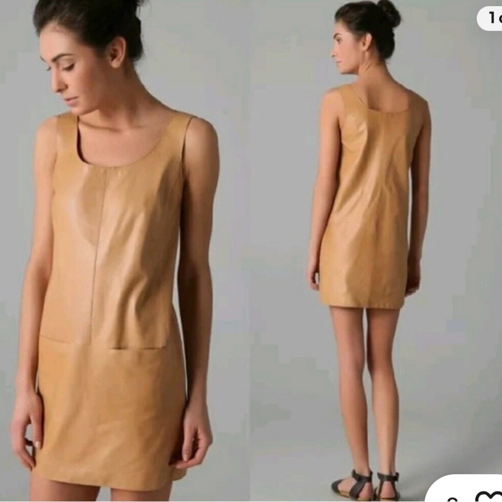 VINCE Tan Lamb Leather Shift Dress Size 6. Like new!